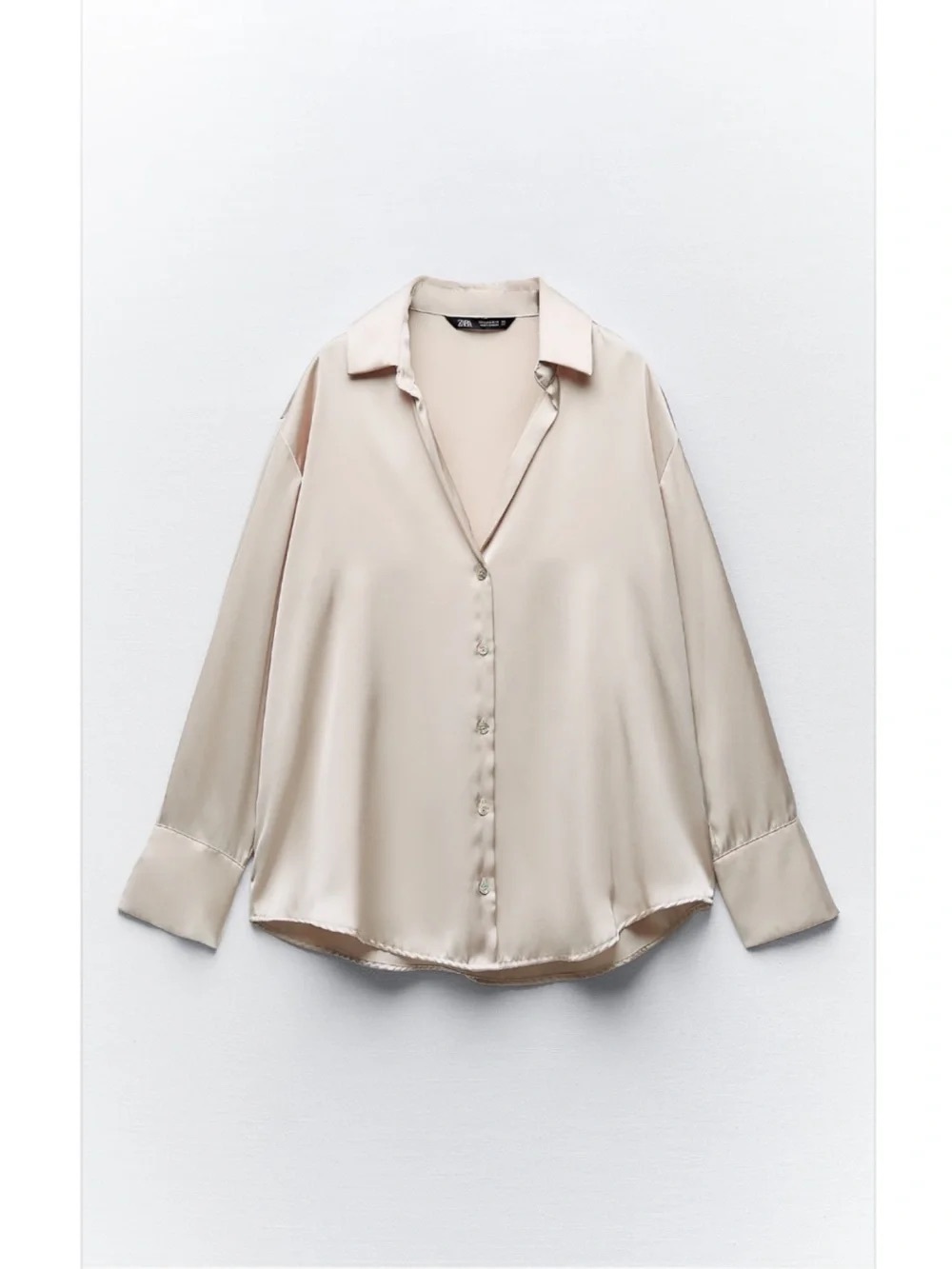 Zara Cream Satin Button-Down Shirt